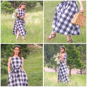 Ann Taylor Sleeveless A-Line Checkered Midi Dress Belted Size Medium